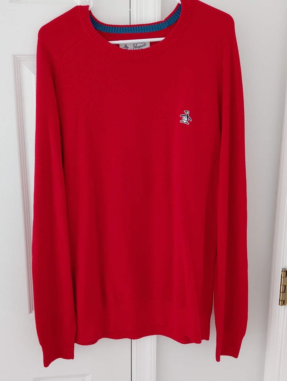 Original Penguin Men's Red Crewneck Sweater with Signature Penguin Logo
